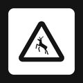 Sign caution deer icon, simple style