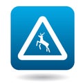 Sign caution deer icon, simple style