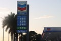 Sign of a Chevron gas station in Miami, Florida.