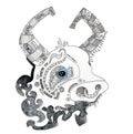 The sign of the china horoscope of the year hand drawing outline ethnic style isolated