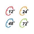 sign of 12, 24, 48 and 72 clock arrow hours logo vector icon illustration design