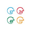 sign of 12, 24, 48 and 72 clock arrow hours logo vector icon illustration design