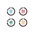 sign of 12, 24, 48 and 72 clock arrow hours logo vector icon illustration design