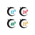 sign of 12, 24, 48 and 72 clock arrow hours logo vector icon illustration design