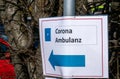 Sign corona ambulance in the hospital in german Royalty Free Stock Photo