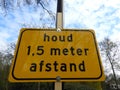 Dutch sign that says you have to stay 1,5 meter away from eachother