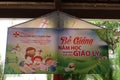 Sign in the courtyard of the Nha Tho Catholic Church Hoi An, Vietnam