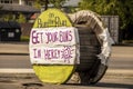 Sign created by plastic stapled onto large wooden cable spool-Drum Roller for food truck - Get Royalty Free Stock Photo