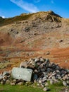 Cumbria Way signpost and cairn Mickleden for Stake Pass Esk Hause with Rossett Pike England Lake District Royalty Free Stock Photo