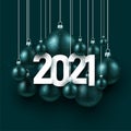 2021 sign among 3d emerald green christmas tree toys Royalty Free Stock Photo