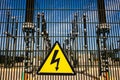 Sign of danger by electrocution in front of an installation of electrical transformers