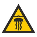 Sign dangerous jellyfish. Yellow triangle Royalty Free Stock Photo