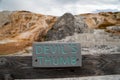 Sign for Devils Thumb, a hot spring mineral formation in Yellowstone National Park