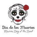 Sign Dia de los muertos. Catrina woman with make up of sugar skull. Mexican Day of the dead. Vector illustration hand Royalty Free Stock Photo