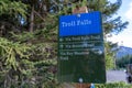 Sign directing hikers to Troll Falls in Kananaskis Country Alberta Canada, along with Hay Meadow and Stoney Trail