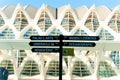 Sign with directions to different buildings inside the city of arts and sciences in valencia, spain, with prince Felipe museum in