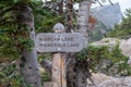 Sign for directions to Dream and Emerald Lake in Rocky Mountain National Park on the hiking trail Royalty Free Stock Photo