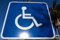 Sign for disabled parking close-up. A clear sunny day. Royalty Free Stock Photo