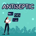 Sign displaying Antiseptic. Concept meaning antimicrobial agents that delays or completely eliminate the microorganism