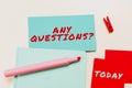 Sign displaying Any Questions. Concept meaning Allowing any interrogative statement from a group of Typing Firewall Royalty Free Stock Photo