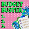 Sign displaying Budget Buster. Internet Concept Carefree Spending Bargains Unnecessary Purchases Overspending Clipboard Royalty Free Stock Photo