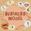 Sign displaying Business Model. Business overview model showing how a company operates to generate more profit
