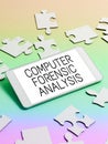 Sign displaying Computer Forensic Analysis. Business overview evidence found in computers and storage media