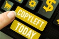 Writing displaying text Copyleft. Word Written on the right to freely use, modify, copy, and share software, works of Royalty Free Stock Photo