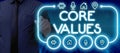 Conceptual display Core Values. Business approach principles which guide and determine what is wrong and right