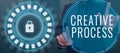 Sign displaying Creative Process. Business showcase connecting ideas into something valuable creativity Businessman Royalty Free Stock Photo