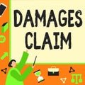 Sign displaying Damages Claim. Concept meaning Demand Compensation Litigate Insurance File Suit Businessman Pointing Royalty Free Stock Photo