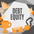 Sign displaying Debt Equity. Word for dividing companys total liabilities by its stockholders People Congratulating