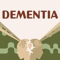 Sign displaying Dementia. Word for the general word for diseases and disorders with a loss in memory