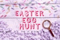 Sign displaying Easter Egg Hunt. Business approach Searching special season treats presents spring tradition Three Royalty Free Stock Photo
