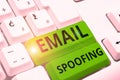 Sign displaying Email Spoofing. Business showcase secure the access and content of an email account or service