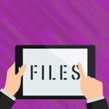 Sign displaying Files. Word for Folder box for holding loose papers together in orderr easy reference