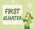Handwriting text First Quarter. Business idea one of the considered four principal phases of the moon Illustration Of Royalty Free Stock Photo