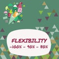 Sign displaying Flexibility 100 90 80 . Business showcase How much flexible you are malleability level Royalty Free Stock Photo