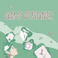 Sign displaying Game Designer. Word for Campaigner Pixel Scripting Programmers Consoles 3D Graphics Illustration Of A