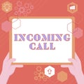 Sign displaying Incoming Call. Business concept Inbound Received Caller ID Telephone Voicemail Vidcall