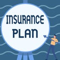 Sign displaying Insurance Plan. Word for includes the risk management that a worker is covered Man Standing Holding Royalty Free Stock Photo