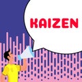 Sign displaying Kaizen. Concept meaning a Japanese business philosophy of improvement of working practices