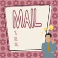 Sign displaying Mail. Concept meaning letters or parcel sent or delivered by means of the postal system Illustration Of