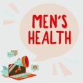 Sign displaying Mens Health. Concept meaning state of complete and social wellbeing as experienced by men Laptop Drawing Royalty Free Stock Photo