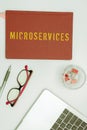Writing displaying text Microservices. Business overview Software development technique Building single function module Royalty Free Stock Photo