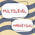 Text sign showing Multilevel Marketing. Conceptual photo marketing strategy for the sale of products or services