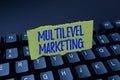Sign displaying Multilevel Marketing. Internet Concept marketing strategy for the sale of products or services Typing