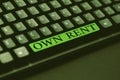 Text sign showing Own Rent. Concept meaning tangible property is leased in exchange for a monthly payment Offering Speed Royalty Free Stock Photo