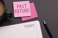 Sign displaying Past Future. Word for symbolize moving on and not looking at the past Moving On Royalty Free Stock Photo