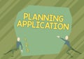 Text caption presenting Planning Application. Business concept request to a local authority for permission to build Two